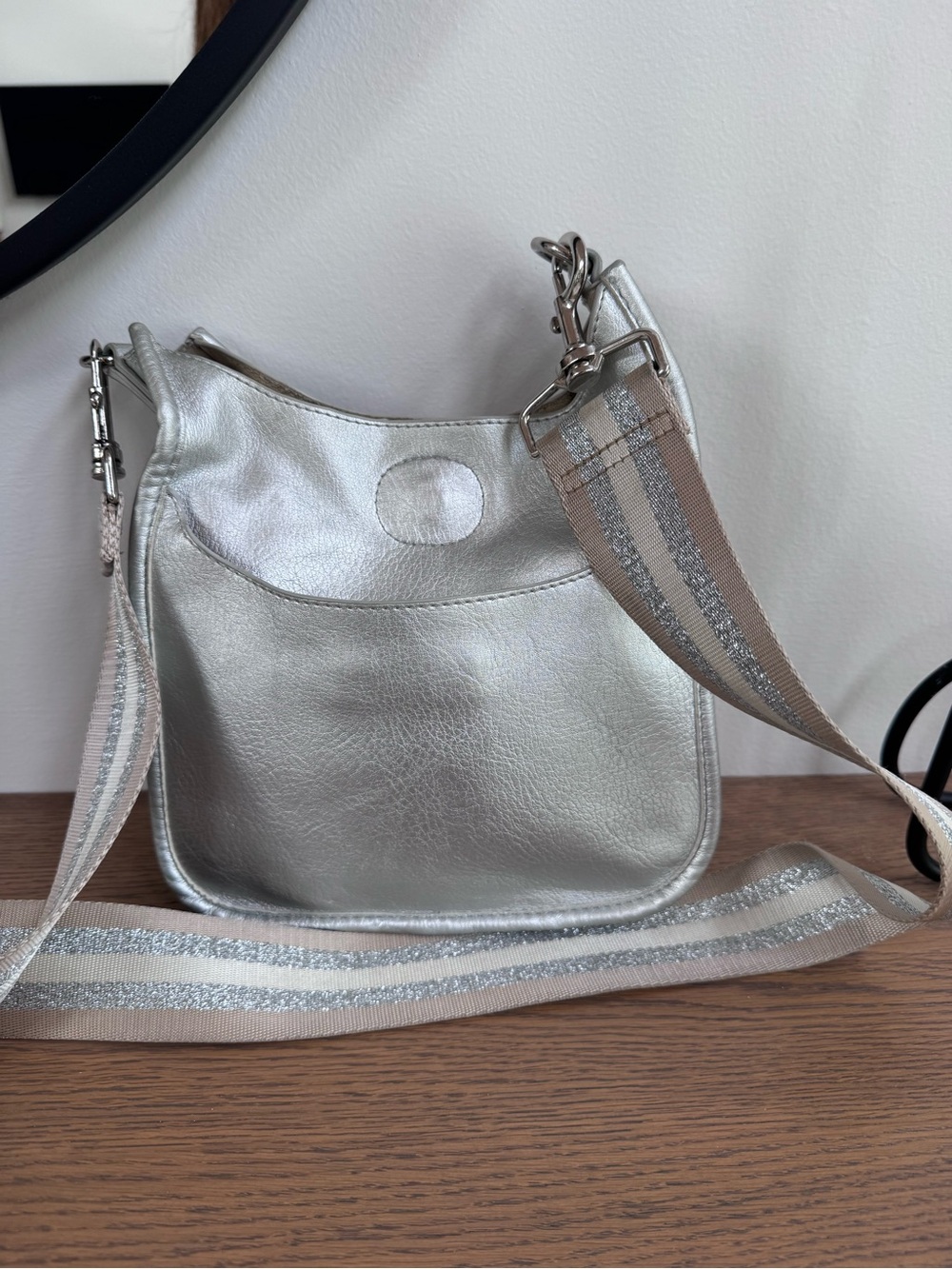 Metallic Silver Shoulder Bag with Adjustable Strap